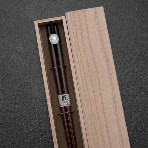 Urushi Ariake Lacquered Wooden Chopsticks 230mm Black with Paulownia Wooden Box-[Musashi]-[Japanese-Kitchen-Knives]