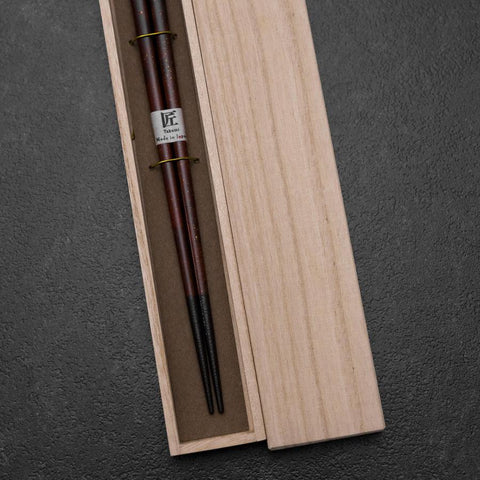 Urushi Ariake Lacquered Wooden Chopsticks 230mm Black with Paulownia Wooden Box-[Musashi]-[Japanese-Kitchen-Knives]