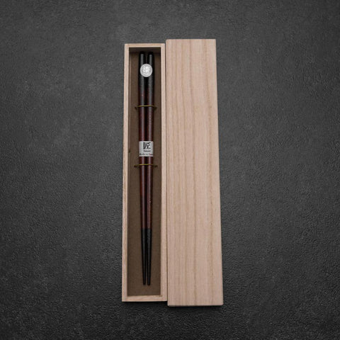 Urushi Ariake Lacquered Wooden Chopsticks 230mm Black with Paulownia Wooden Box-[Musashi]-[Japanese-Kitchen-Knives]