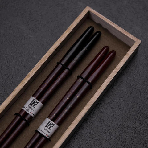 Urushi Ariake Lacquered Wooden Chopsticks Set 210mm Red and 230mm Black with Paulownia Wooden Box-[Musashi]-[Japanese-Kitchen-Knives]