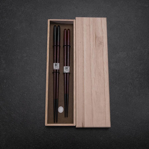 Urushi Ariake Lacquered Wooden Chopsticks Set 210mm Red and 230mm Black with Paulownia Wooden Box-[Musashi]-[Japanese-Kitchen-Knives]