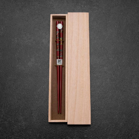 Urushi Gasumi Lacquered Wooden Chopsticks 210mm Red with Paulownia Wooden Box (8.3”)-[Musashi]-[Japanese-Kitchen-Knives]