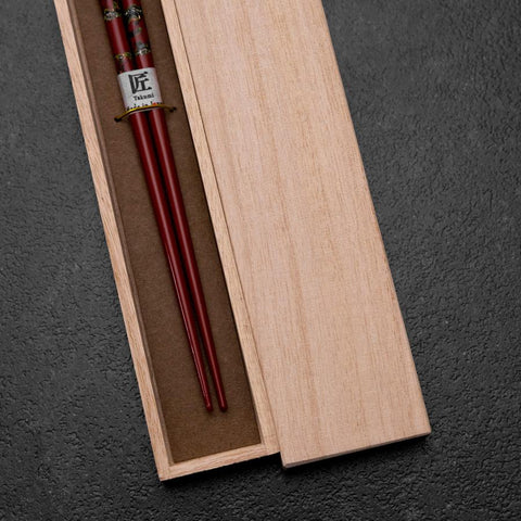 Urushi Gasumi Lacquered Wooden Chopsticks 210mm Red with Paulownia Wooden Box-[Musashi]-[Japanese-Kitchen-Knives]