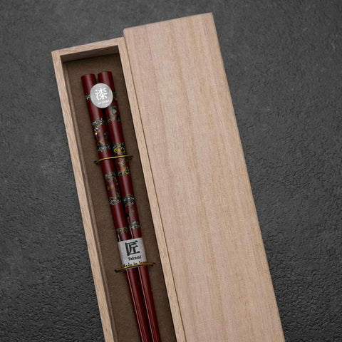 Urushi Gasumi Lacquered Wooden Chopsticks 210mm Red with Paulownia Wooden Box-[Musashi]-[Japanese-Kitchen-Knives]