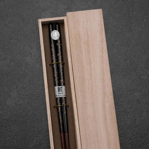Urushi Gasumi Lacquered Wooden Chopsticks 230mm Black with Paulownia Wooden Box-[Musashi]-[Japanese-Kitchen-Knives]