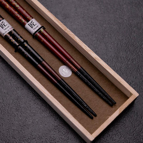Urushi Gasumi Lacquered Wooden Chopsticks Set 210mm Red and 230mm Black with Paulownia Wooden Box-[Musashi]-[Japanese-Kitchen-Knives]