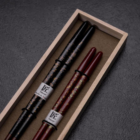 Urushi Gasumi Lacquered Wooden Chopsticks Set 210mm Red and 230mm Black with Paulownia Wooden Box-[Musashi]-[Japanese-Kitchen-Knives]