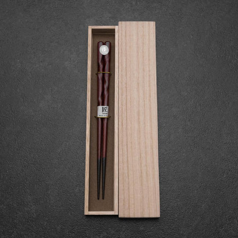 Urushi Hori Benkei Lacquered Wooden Chopsticks 210mm Red with Paulownia Wooden Box-[Musashi]-[Japanese-Kitchen-Knives]