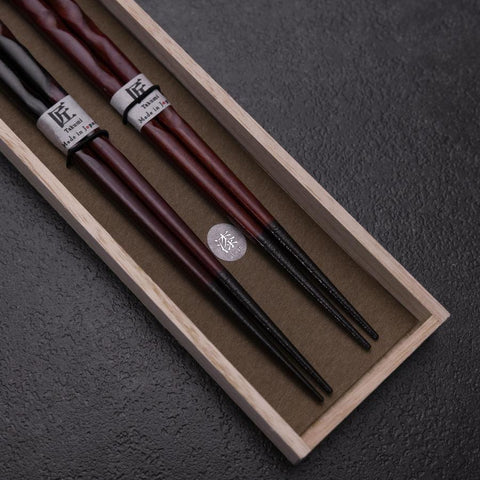 Urushi Hori Benkei Lacquered Wooden Chopsticks Set 210mm Red and 230mm Black with Paulownia Wooden Box (8.3”)-[Musashi]-[Japanese-Kitchen-Knives]