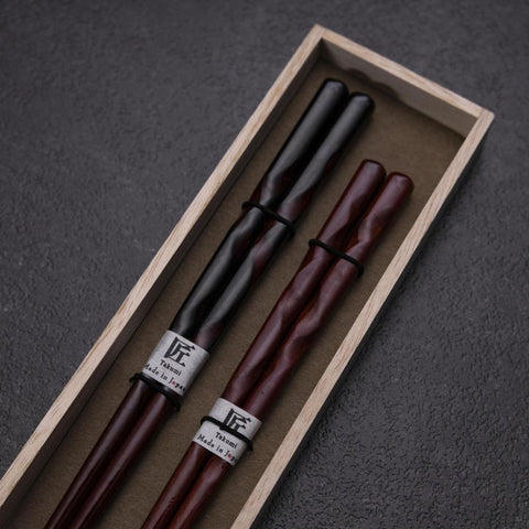 Urushi Hori Benkei Lacquered Wooden Chopsticks Set 210mm Red and 230mm Black with Paulownia Wooden Box (8.3”)-[Musashi]-[Japanese-Kitchen-Knives]