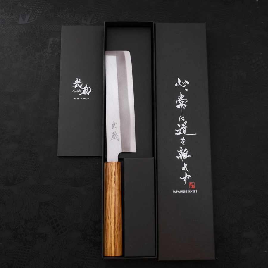 薄刃 片刃 SK鋼 霞 オーク柄 150mm – MUSASHI