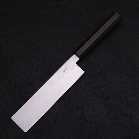 Usuba(Kanto) Blue Steel #2 Suminagashi Buffalo Ebony Handle 180mm (7”)-[Musashi]-[Japanese-Kitchen-Knives]