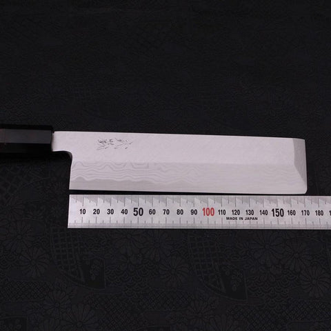 Usuba(Kanto) Blue Steel #2 Suminagashi Buffalo Ebony Handle 180mm (7”)-[Musashi]-[Japanese-Kitchen-Knives]