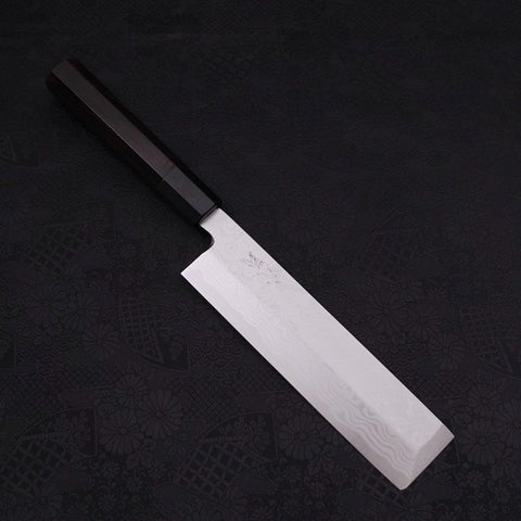 Usuba(Kanto) Blue Steel #2 Suminagashi Buffalo Ebony Handle 180mm (7”)-[Musashi]-[Japanese-Kitchen-Knives]