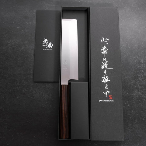 Usuba(Kanto) Honyaki Silver Steel #3 Mirror Ebony Handle 180mm (7”)-[Musashi]-[Japanese-Kitchen-Knives]