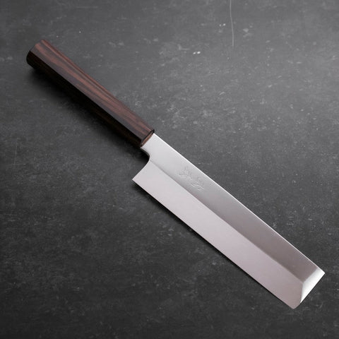 Usuba(Kanto) Honyaki Silver Steel #3 Mirror Ebony Handle 180mm (7”)-[Musashi]-[Japanese-Kitchen-Knives]