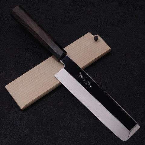 Usuba(Kanto) Honyaki Silver Steel #3 Mirror Finish Buffalo Ebony Handle 180mm (7”)-[Musashi]-[Japanese-Kitchen-Knives]