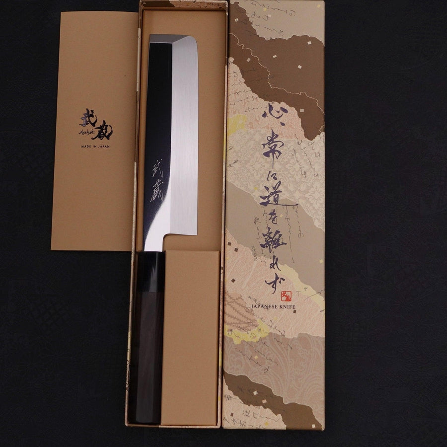 Usuba(Kanto) Honyaki Sliver steel #3 Mirror Finish Buffalo Ebony Handle 180mm-Silver steel #3-Mirror-Japanese Handle-[Musashi]-[Japanese-Kitchen-Knives]