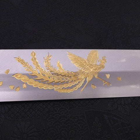 Usuba(Kanto) White Steel #2 Kasumi Chokin Phoenix-Sakura Buffalo Ebony Handle 180mm (7”)-[Musashi]-[Japanese-Kitchen-Knives]