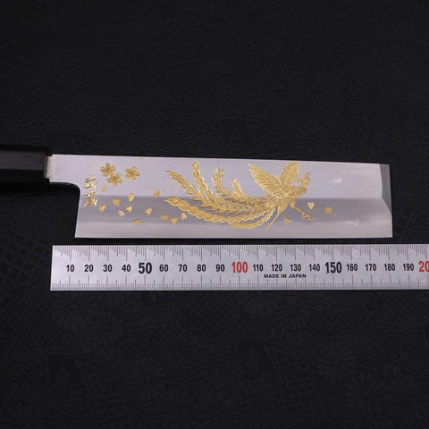 Usuba(Kanto) White Steel #2 Kasumi Chokin Phoenix-Sakura Buffalo Ebony Handle 180mm (7”)-[Musashi]-[Japanese-Kitchen-Knives]