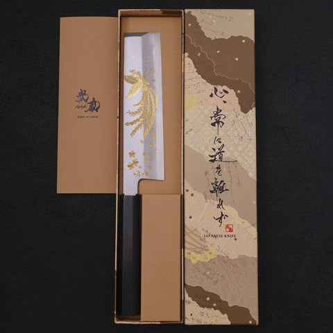 Usuba(Kanto) White Steel #2 Kasumi Chokin Phoenix-Sakura Buffalo Ebony Handle 180mm (7”)-[Musashi]-[Japanese-Kitchen-Knives]