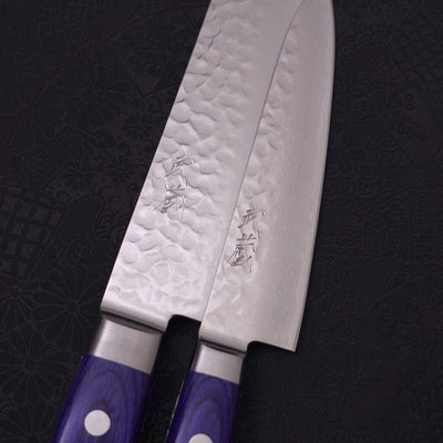 VG-10 Blue Santoku/Petty Set Traditional Washi Gift Wrapping-Sakura-VG-10-Damascus-Western Handle-[Musashi]-[Japanese-Kitchen-Knives]