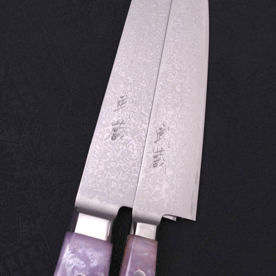VG-10 Kiritsuke Santoku/Kiritsuke Petty Pearl Pink Handle Set Traditional Washi Gift Wrapping-Sakura-VG-10-Damascus-Western Handle-[Musashi]-[Japanese-Kitchen-Knives]