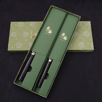 VG-10 Santoku/Petty Round Handle Set Traditional Washi Gift Wrapping-Green-VG-10-Damascus-Western Handle-[Musashi]-[Japanese-Kitchen-Knives]