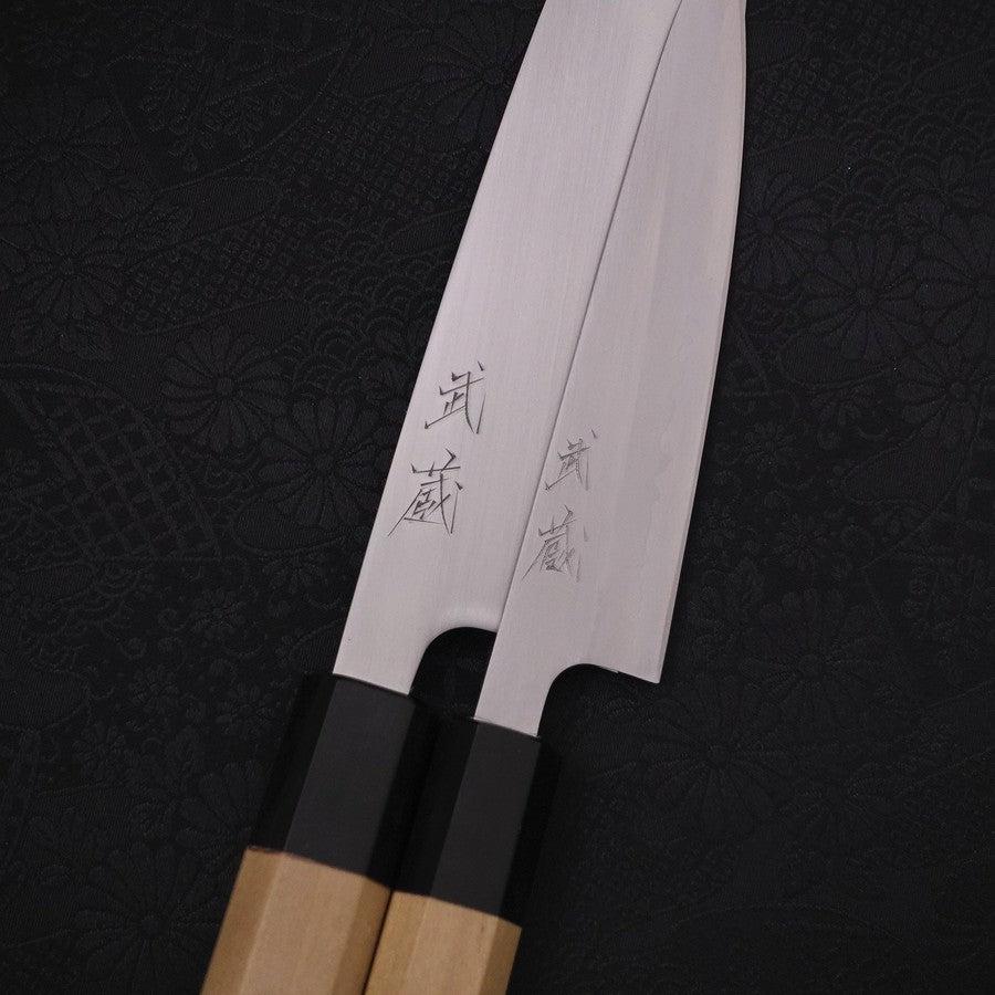 White #1 Santoku/Petty Polished Set Traditional Washi Gift Wrapping-Sakura-White steel #1-Polished-Japanese Handle-[Musashi]-[Japanese-Kitchen-Knives]