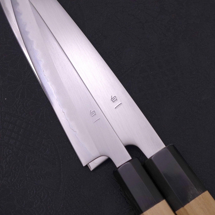 White No.1 Santoku/Petty Set Traditional Washi Gift Wrapping-Green-White steel #1-Polished-Japanese Handle-[Musashi]-[Japanese-Kitchen-Knives]