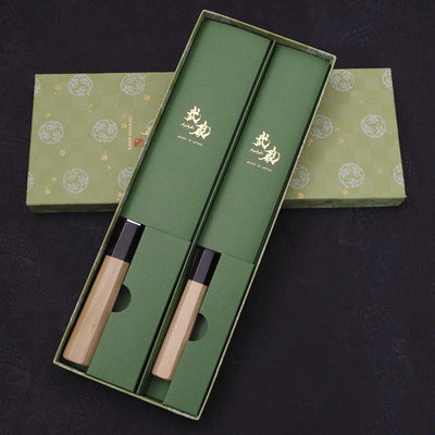 White No.1 Santoku/Petty Set Traditional Washi Gift Wrapping-Green-White steel #1-Polished-Japanese Handle-[Musashi]-[Japanese-Kitchen-Knives]