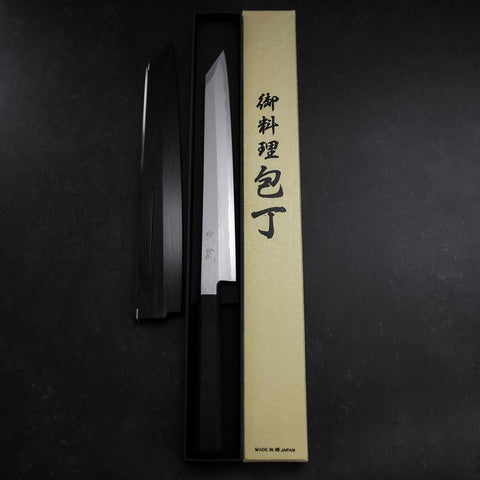 Yanagi Kiritsuke Blue Steel #1 Suminagashi Buffalo Ebony Handle With Sheath 270mm (10.6”)-[Musashi]-[Japanese-Kitchen-Knives]