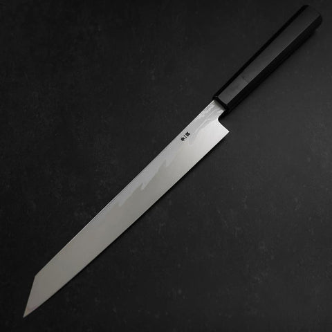 Yanagi Kiritsuke Blue Steel #1 Suminagashi Buffalo Ebony Handle With Sheath 270mm (10.6”)-[Musashi]-[Japanese-Kitchen-Knives]