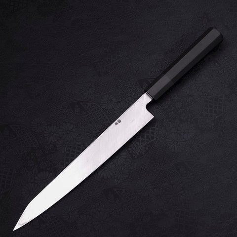 Yanagi Kiritsuke Blue Steel #2 Kurouchi Buffalo Ebony Handle 240mm (9.4”)-[Musashi]-[Japanese-Kitchen-Knives]