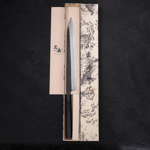 Yanagi Kiritsuke Blue Steel #2 Kurouchi Buffalo Ebony Handle 270mm (10.6”)-[Musashi]-[Japanese-Kitchen-Knives]