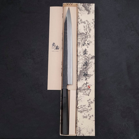Yanagi Kiritsuke Blue Steel #2 Kurouchi Buffalo Ebony Handle 300mm (11.8”)-[Musashi]-[Japanese-Kitchen-Knives]