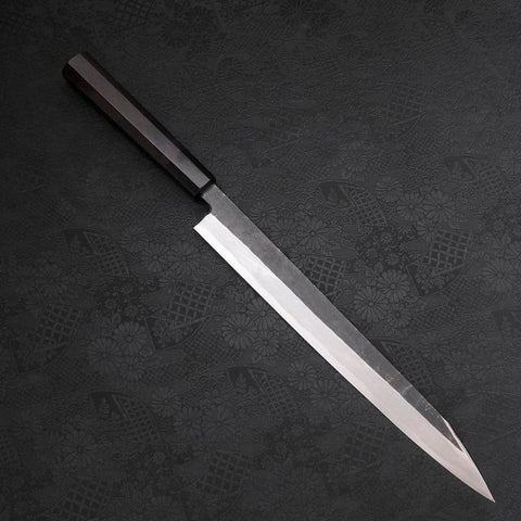 Yanagi Kiritsuke Blue Steel #2 Kurouchi Buffalo Ebony Handle 300mm (11.8”)-[Musashi]-[Japanese-Kitchen-Knives]