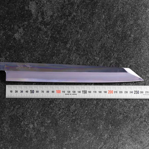 Yanagi Kiritsuke Blue Steel #2 Mirror Buffalo Ebony Handle 265mm (10.4”)-[Musashi]-[Japanese-Kitchen-Knives]