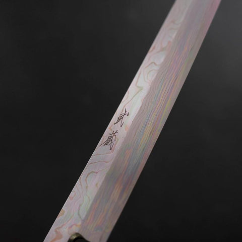 Yanagi Kiritsuke Silver Steel #3 Damascus Mirror Buffalo Teak Handle 300mm (11.8”)-[Musashi]-[Japanese-Kitchen-Knives]