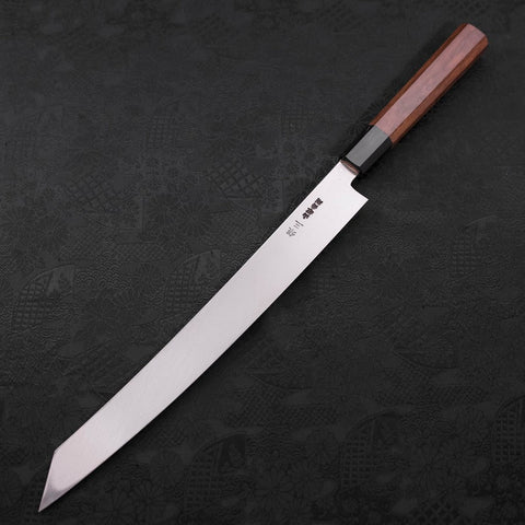 Yanagi Kiritsuke Silver Steel #3 Damascus Mirror Buffalo Walnut Handle 300mm (11.8”)-[Musashi]-[Japanese-Kitchen-Knives]