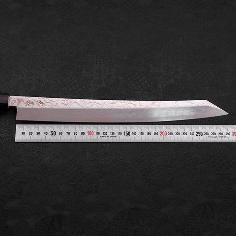 Yanagi Kiritsuke Silver Steel #3 Damascus Mirror Buffalo Walnut Handle 300mm (11.8”)-[Musashi]-[Japanese-Kitchen-Knives]