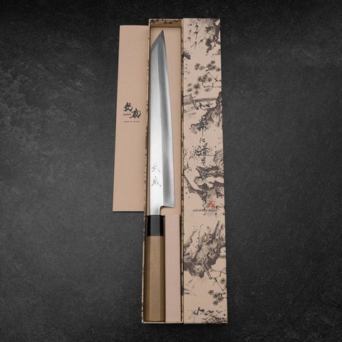 Yanagi Kiritsuke Silver Steel #3 Kasumi Buffalo Magnolia Handle 300mm-[Musashi]-[Japanese-Kitchen-Knives]