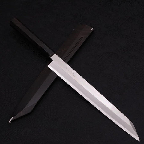 Yanagi Kiritsuke Silver Steel #3 Mirror Buffalo Ebony Handle 270mm (10.6”)-[Musashi]-[Japanese-Kitchen-Knives]