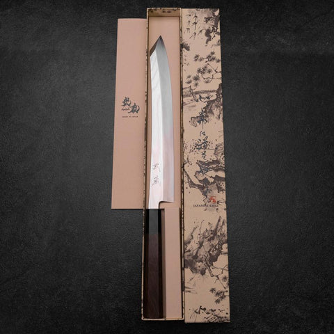 Yanagi Kiritsuke Silver Steel #3 Suminagashi Buffalo Walnut Handle 270mm-[Musashi]-[Japanese-Kitchen-Knives]