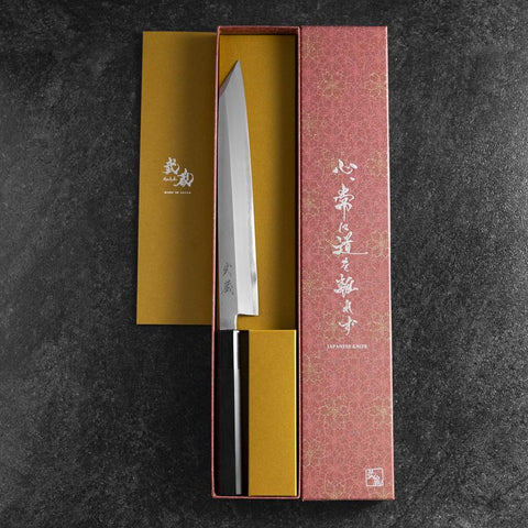Yanagi Kiritsuke White Steel #2 Kasumi Buffalo Ebony Handle 240mm-[Musashi]-[Japanese-Kitchen-Knives]