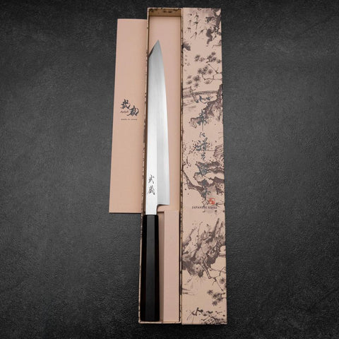 Yanagi Kiritsuke White Steel #2 Kasumi Buffalo Ebony Handle 270mm-[Musashi]-[Japanese-Kitchen-Knives]