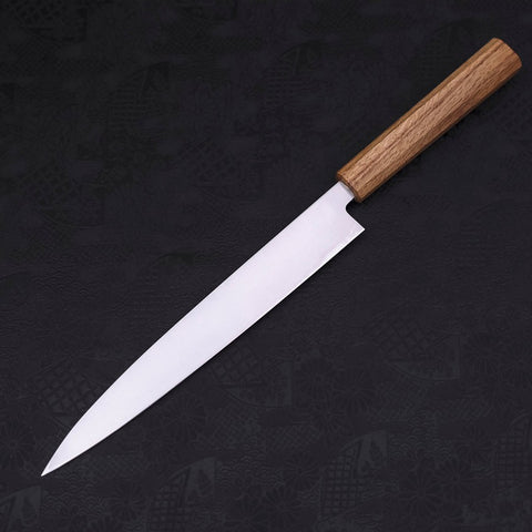 Yanagiba AUS-8 Polished Oak Handle 240mm (9.4”)-[Musashi]-[Japanese-Kitchen-Knives]