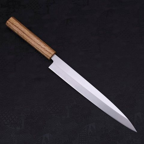 Yanagiba AUS-8 Polished Oak Handle 240mm (9.4”)-[Musashi]-[Japanese-Kitchen-Knives]