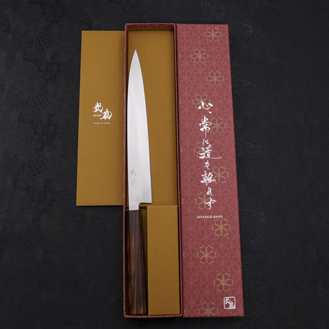 Yanagiba AUS-8 Polished Sumi Urushi Handle 240mm (9.4”)-[Musashi]-[Japanese-Kitchen-Knives]