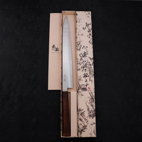 Yanagiba AUS-8 Polished Sumi Urushi Handle 300mm (11.8”)-[Musashi]-[Japanese-Kitchen-Knives]